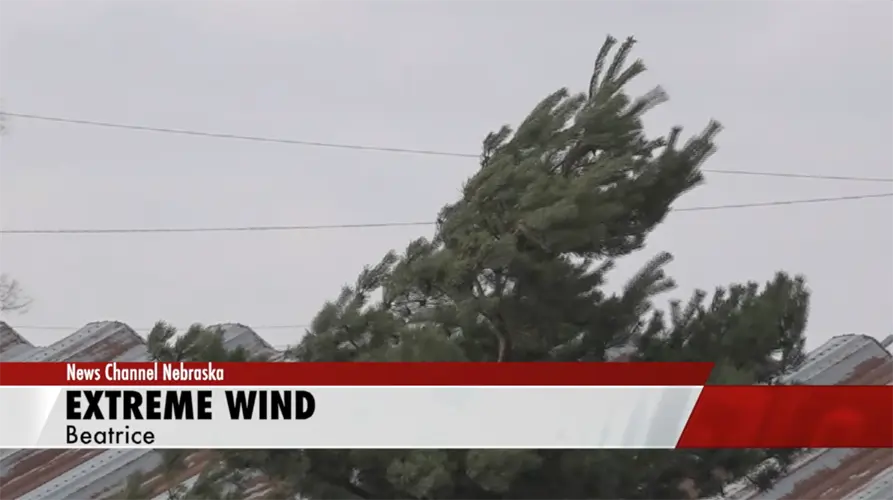 High winds blowing debris, flags, trash bins in Beatrice