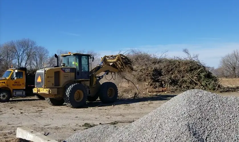 Trucks begin hauling away downed branches from last week's storm
