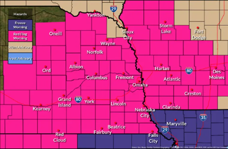 Eastern Nebraska under Red Flag Warning conditions Thursday