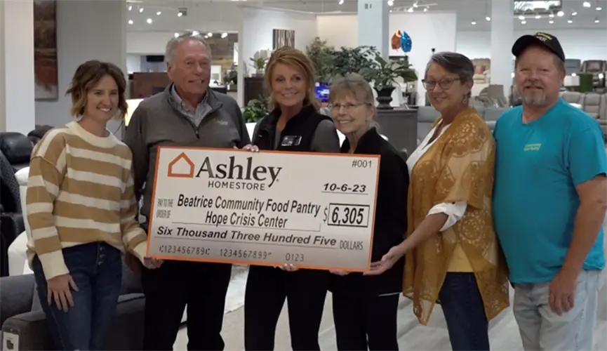 Ashley Homestore provides check to Hope Crisis Center, Beatrice Food Pantry