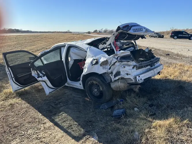 Trooper recovering following pursuit that destroyed patrol unit
