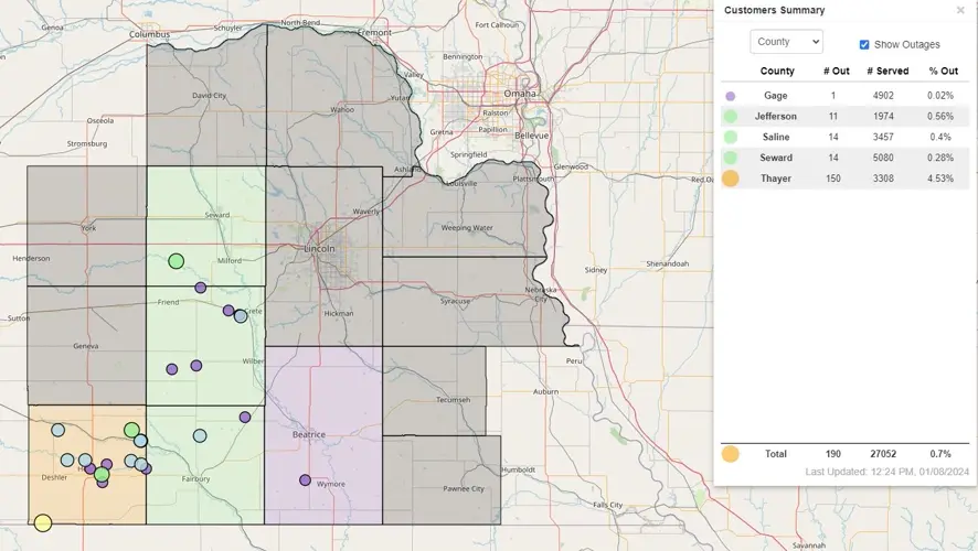 NPPD reporting several power outages across the area
