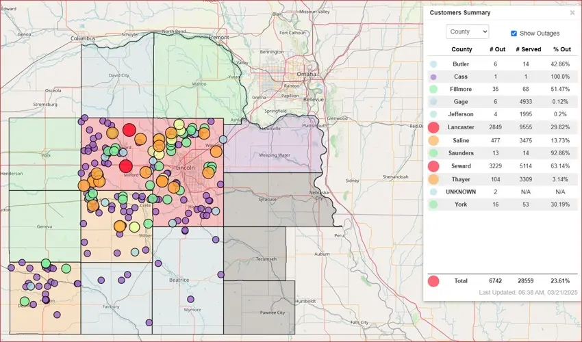 Norris Public Power District continuing to reduce outages from storm