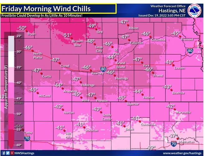 Pronostican vientos helados de hasta -50 para Hastings, Kearney y Grand Island