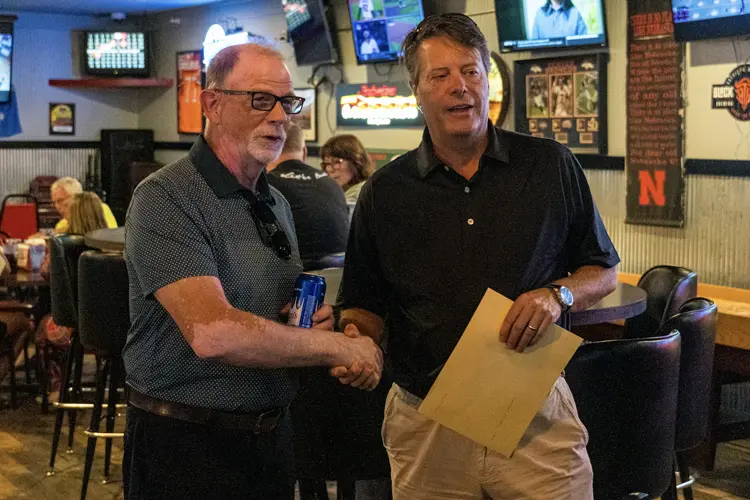 Mike Namuth celebrates one last time with the Cheyenne County Community Center