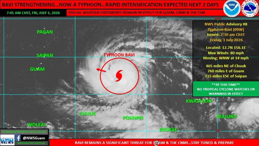 Bavi strengthens into typhoon; Marianas urged to prepare