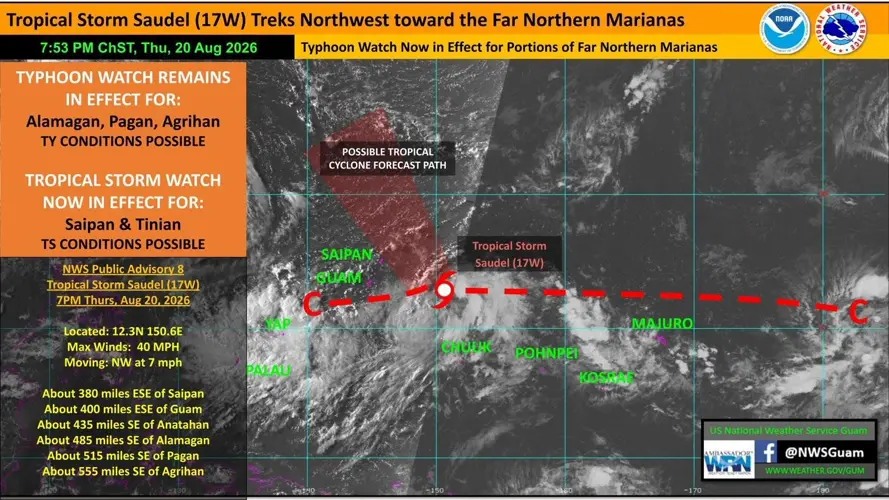 Tropical Storm Watch now in effect for Saipan and Tinian, could intensify into typhoon Friday morning