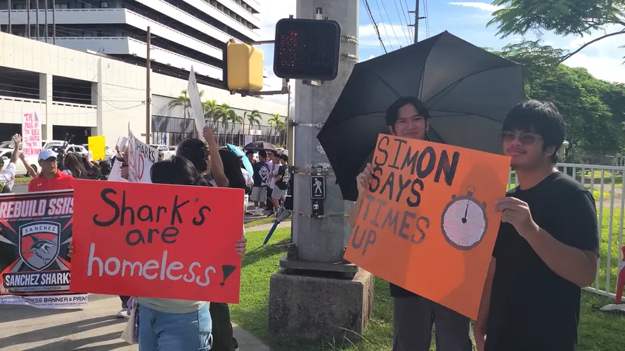 Shark students, faculty, alumni & other schools hold 'REBUILD SANCHEZ' rally