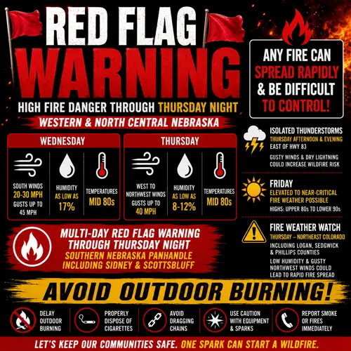 Red flag warnings, dangerous fire conditions continue across western Nebraska, northeast Colorado