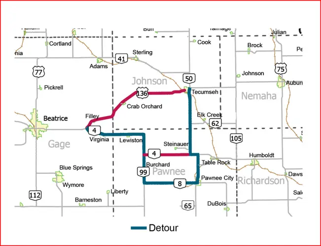 Detour planned on U.S. Highway 136, near Filley