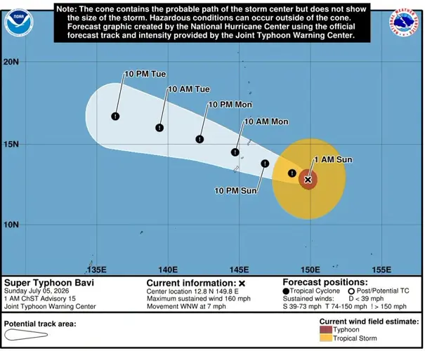 Guam in COR 1 as Super Typhoon Bavi nears