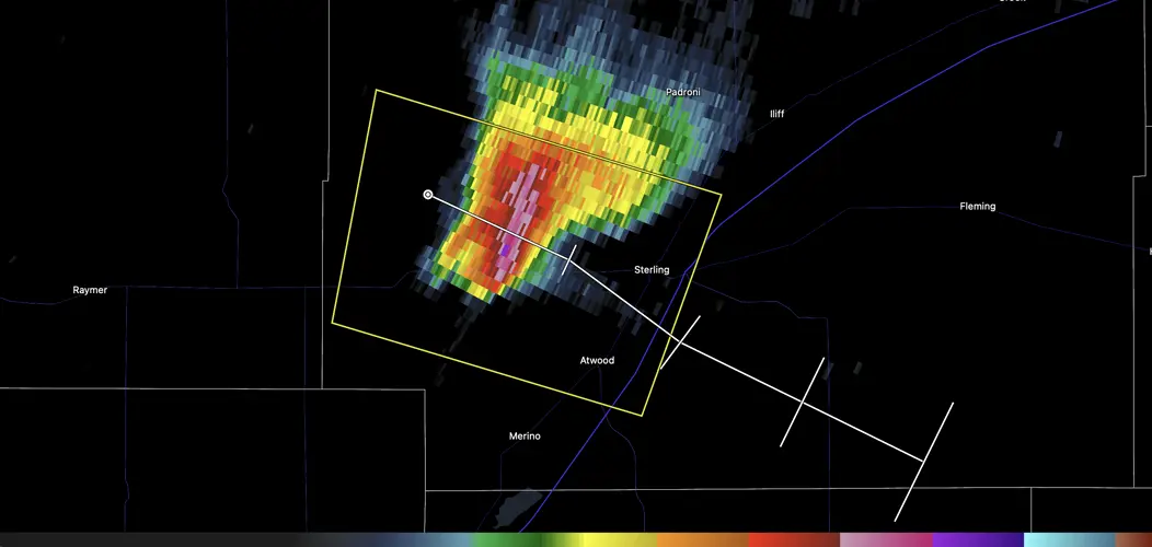 Severe thunderstorm warning issued for Sterling area; large hail, damaging winds possible
