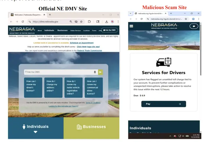 Situational awareness bulletin: Nebraska toll scam websites located