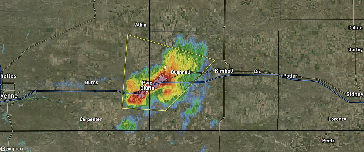 Severe thunderstorm warning issued for Kimball County, Pine Bluffs area