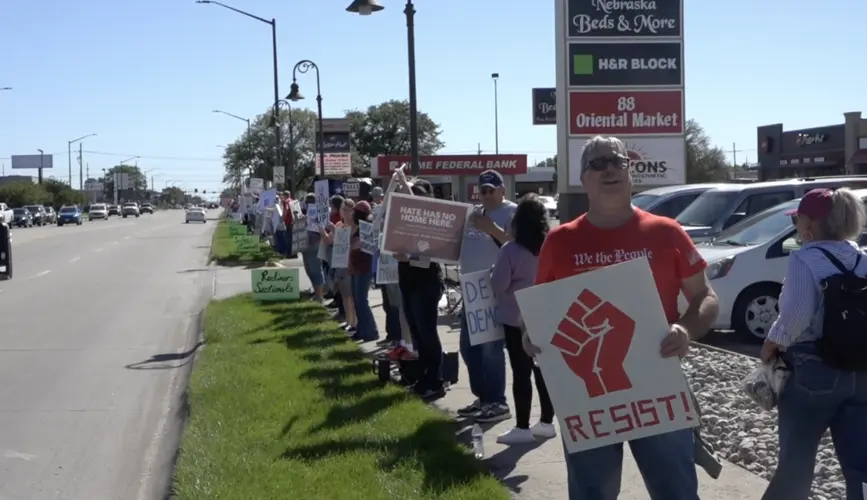 Protesters gather outside Trump rally in Grand Island