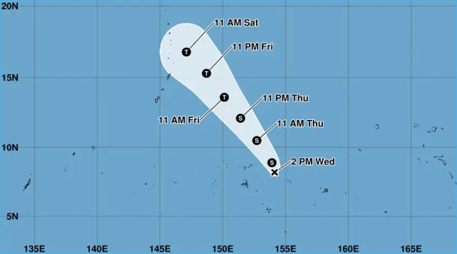 Potential Category 4-level typhoon forecasted to pass far north of Marianas